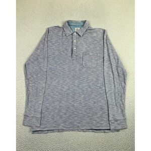 Faherty Brand‎ Polo Shirt Mens Medium Blue Stripe Long Sleeve Cotton Knit Pocket